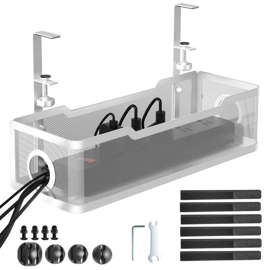 Under Desk Cable Management Tray White Cinati Cable Management Under Desk No Drill Cable Tray with Clamp for Desk Wire ManagementDesk Cable Management Box for Office Home - No Damage to Desk