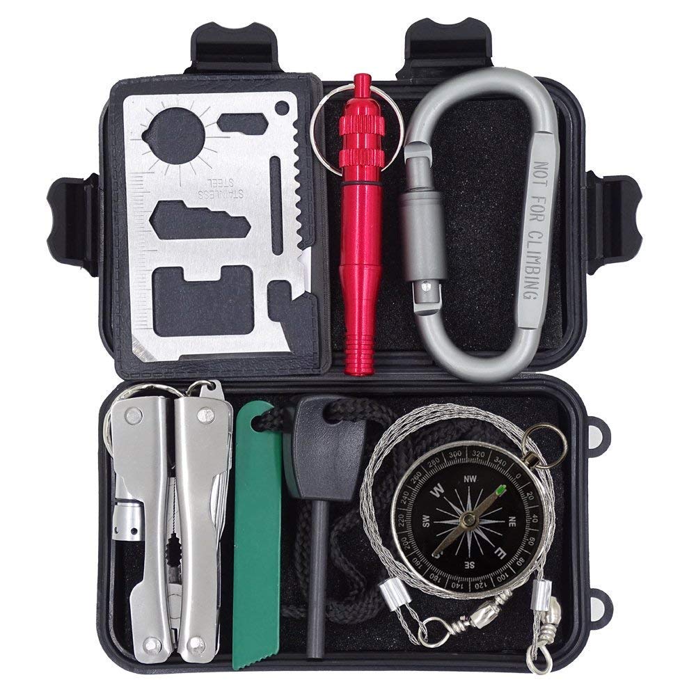 Outdoor Survival Kit 7 in 1Mini Emergency Survival Gear Small Camping Equipment Pocket Tool Gadgets Stocking Stuffers Ideal for Boys Kids Hiking